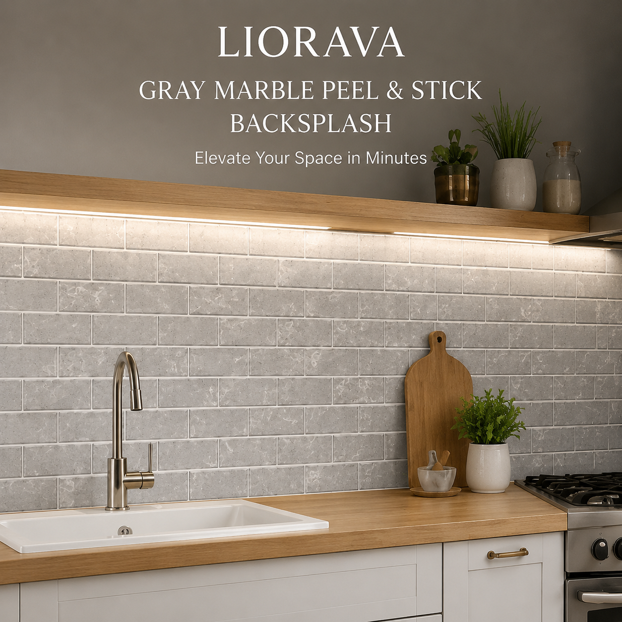 Liorava Gray Marble Peel & Stick Backsplash Tiles